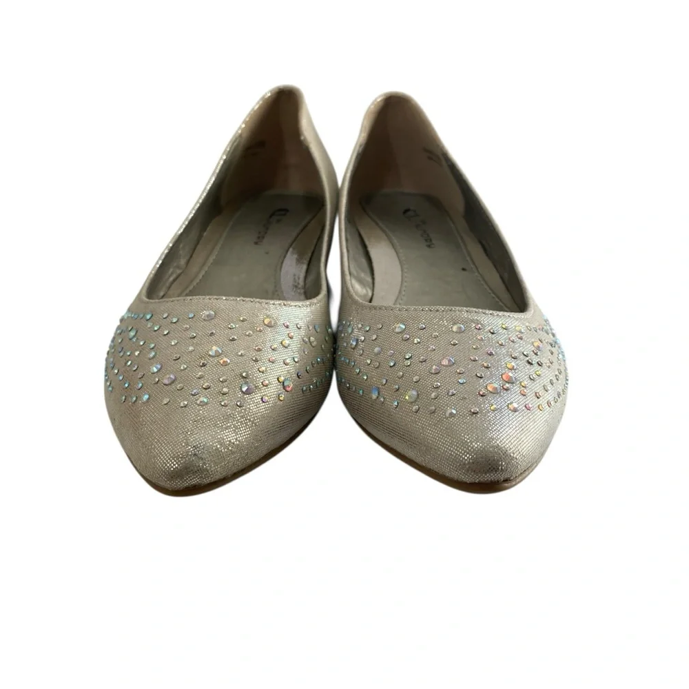 Laundry Metallic Beige Gold Ballet Flats Siver Rhinestones Pointed Toe Party 8.5
